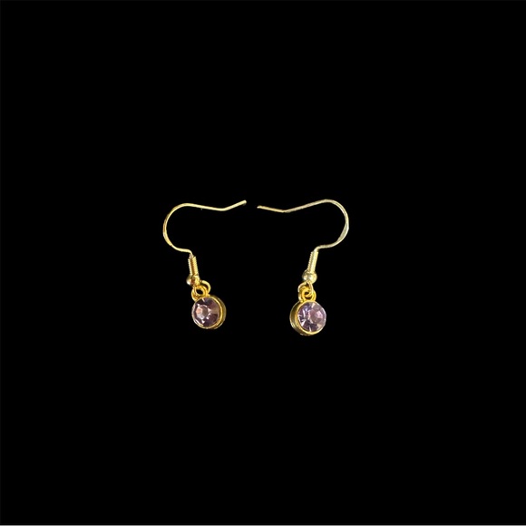 Faux Amethyst Wire Hook Earrings in Gold Tone - Picture 2 of 3